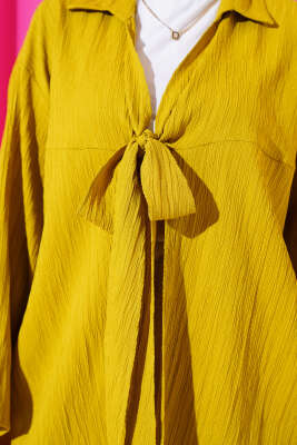 Önü Bağlamalı Krinkıl Kimono Yağ Yeşili - Dış Giyim&Mont