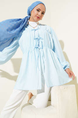 Önü Büzgülü Bilekleri Lastikli Kimono Bebe Mavi