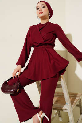 Önü Çapraz Kuşaklı İkili Takım Bordo