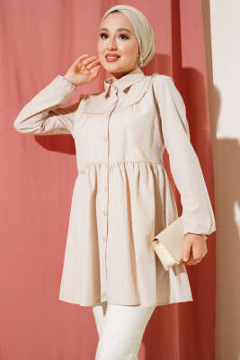 Önü Dantelli Gömlek Taş - ASMİN