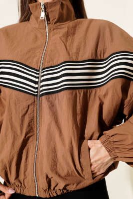 Önü Parça Çizgili Ceket Kahve - Kadın Giyim Modelleri