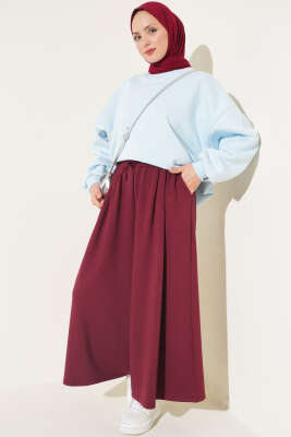 Önü Pile Detaylı Loyşa Pantolon Bordo - Pantolon