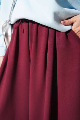 Önü Pile Detaylı Loyşa Pantolon Bordo - Pantolon
