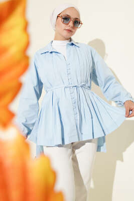 Önü Pilelİ Brit Düğmeli Gömlek Bebe Mavi 