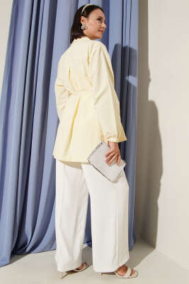 Önü Pilelİ Brit Düğmeli Gömlek Sarı - Gömlek