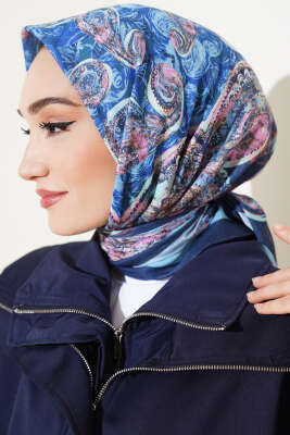 Otantik Paisley Desen Eşarp Lacivert - Başörtüsü