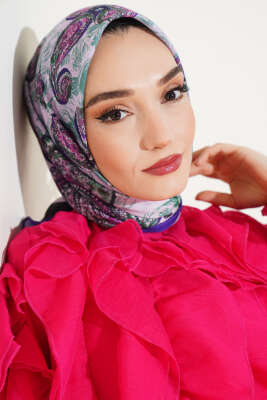 Otantik Paisley Desen Eşarp Mor - Başörtüsü