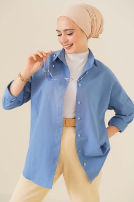 Oversize Basic Gömlek İndigo 