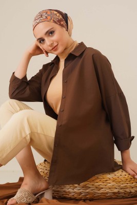 Oversize Basic Gömlek Kahve 