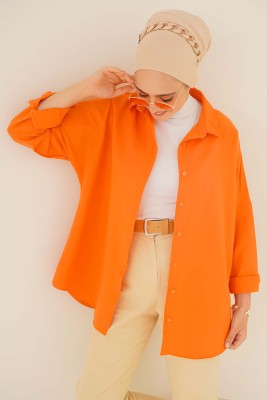 Oversize Basic Gömlek Oranj 