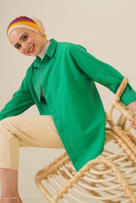 Oversize Basic Gömlek Pastel Yeşili 