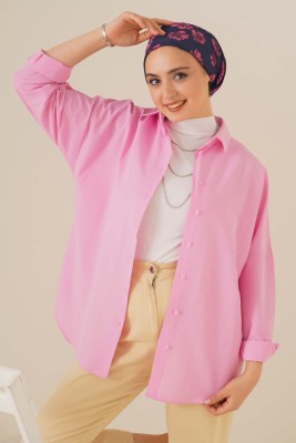 Oversize Basic Gömlek Pembe - Gömlek