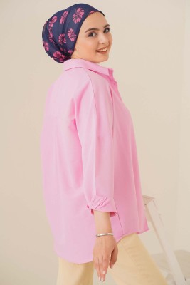 Oversize Basic Gömlek Pembe - Gömlek
