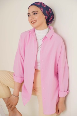 Oversize Basic Gömlek Pembe - Gömlek