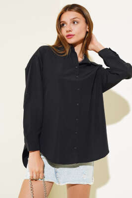 Oversize Basic Gömlek Siyah - LUSTRİN