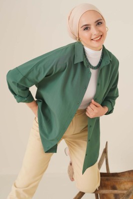 Oversize Basic Gömlek Yeşil 