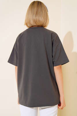 Oversize Basic T-shirt Füme - Yılın Fırsatı