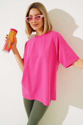 Oversize Basic T-shirt Fuşya - Kadın Giyim Modelleri