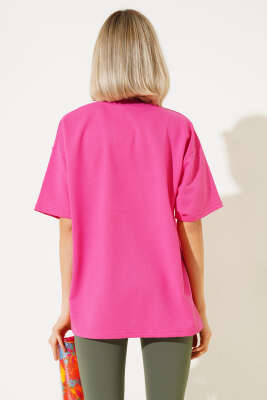 Oversize Basic T-shirt Fuşya - Kadın Giyim Modelleri