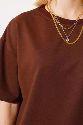 Oversize Basic T-shirt Kahve - Yılın Fırsatı