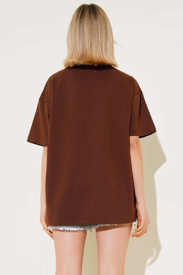 Oversize Basic T-shirt Kahve - Yılın Fırsatı