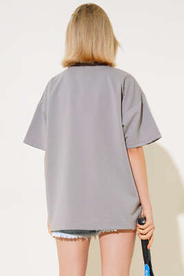 Oversize Basic T-shirt Kayrak Grisi - Yılın Fırsatı