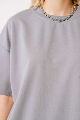 Oversize Basic T-shirt Kayrak Grisi - Yılın Fırsatı