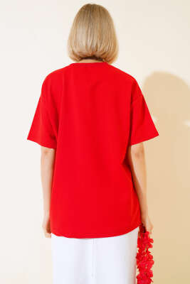 Oversize Basic T-shirt Kırmızı - Yılın Fırsatı