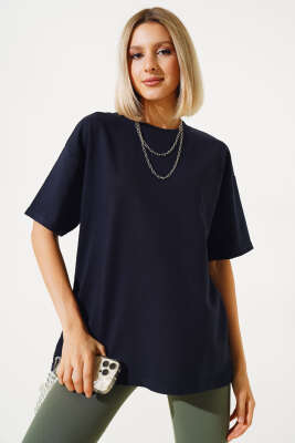 Oversize Basic T-shirt Lacivert - Kadın Giyim Modelleri
