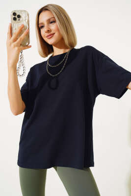 Oversize Basic T-shirt Lacivert - ELFİDA TEKSTİL