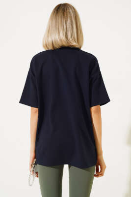 Oversize Basic T-shirt Lacivert - Kadın Giyim Modelleri