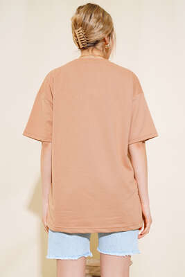 Oversize Basic T-shirt Latte - Yılın Fırsatı