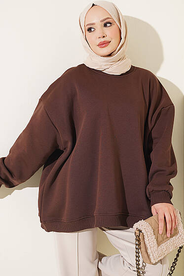 Oversize Düşük Omuzlu Tunik Kahve - Tunik