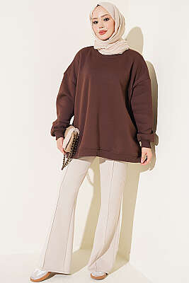 Oversize Düşük Omuzlu Tunik Kahve - Tunik