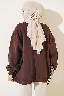 Oversize Düşük Omuzlu Tunik Kahve - Tunik
