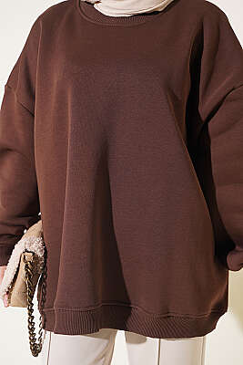 Oversize Düşük Omuzlu Tunik Kahve - Tunik