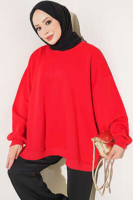 Oversize Düşük Omuzlu Tunik Kırmızı - DESTİNA