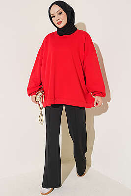 Oversize Düşük Omuzlu Tunik Kırmızı - Tunik