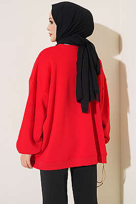 Oversize Düşük Omuzlu Tunik Kırmızı - Tunik