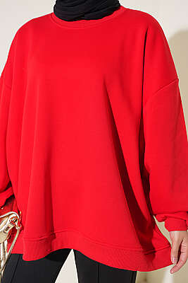 Oversize Düşük Omuzlu Tunik Kırmızı - Tunik