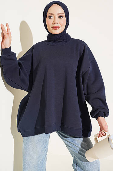 Oversize Düşük Omuzlu Tunik Lacivert - Tunik