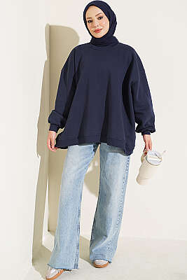 Oversize Düşük Omuzlu Tunik Lacivert - Tunik