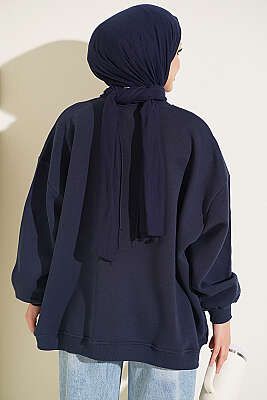 Oversize Düşük Omuzlu Tunik Lacivert - Tunik