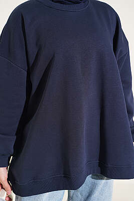 Oversize Düşük Omuzlu Tunik Lacivert - Tunik
