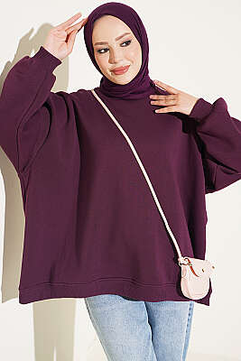 Oversize Düşük Omuzlu Tunik Mor - DESTİNA
