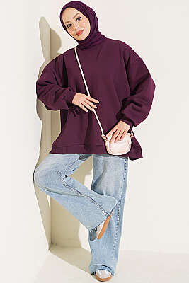Oversize Düşük Omuzlu Tunik Mor - Tunik