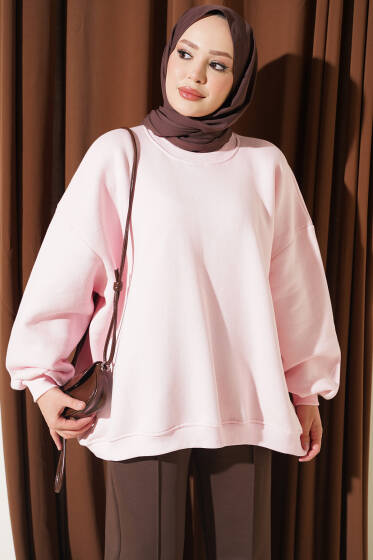 Oversize Düşük Omuzlu Tunik Pembe - Tunik