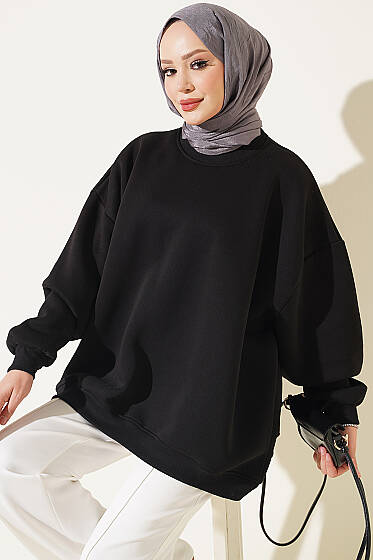 Oversize Düşük Omuzlu Tunik Siyah - Tunik