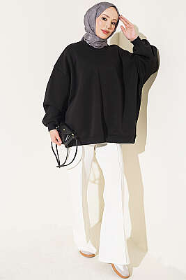 Oversize Düşük Omuzlu Tunik Siyah - Tunik