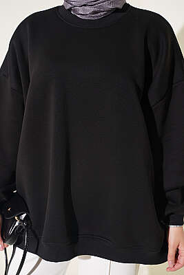 Oversize Düşük Omuzlu Tunik Siyah - Tunik
